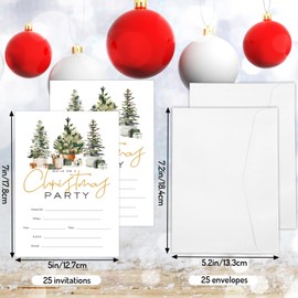 Whaline 25 Sets Christmas Invitations with Envelopes Watercolor Xmas Tree Gift Box Invitation Cards Blank Invites for Birthday Baby Shower Party Supplies, 5 x 7 Inch