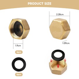 6 PCS Brass Blanking Cap, 1/2 inch Female Blanking Stop Cap, Radiator Valve Caps Hex Brass Blanking Nut Caps for Water Pipes Washing Machines
