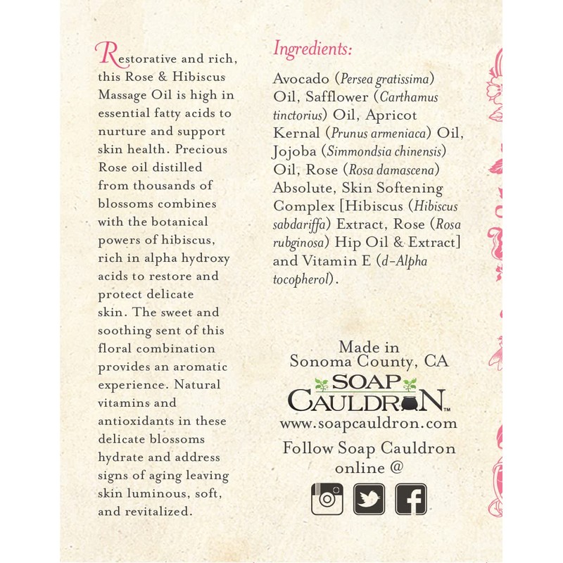 Three Sisters Apothecary 8 oz. Massage Oils (Rose and Hibiscus)