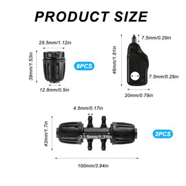 8x1/2 Inch Drip Irrigation Fittings End Caps&2x1/2 Inch to 1/4 Inch Locked Barbed Six Hose Connectors 1/2 Inch Irrigation Fittings End Plugs for (1/2'' ID x 0.60-0.63'' OD)16mm Drip Tubing Connectors