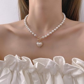 Pearl Necklace for Women Charm Necklace Pearl Choker Necklace Beaded Necklace Wedding Prom Jewelry Trendy Gifts for Women