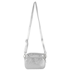 modamoda de - T231 Italian Leather Shoulder Bag Small, silver-metallic