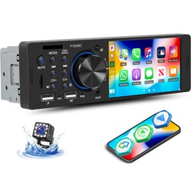 UNITOPSCI Single Din Touchscreen Car Stereo with CarPlay Android Auto Bluetooth 4 Inch Car Radio 1 Din Mirror Link MP5 Player FM Radio DVR USB Fast Charging, USB, AUX, TF Card EQ+ Backup Camera