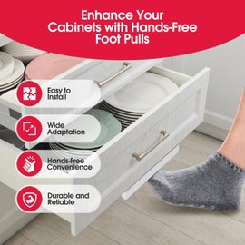Smukbead Foot Pull for Trash Cabinet Drawer, Hands-Free Touchless Opener for Kitchen & Bathroom Cabinets, Cabinet Furniture Pulls Easy Installation for Full Overlay Doors,7.8 Inches, White 1pack