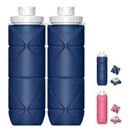 2 Piezas Botella de Agua Plegable, POGEPE Botella Deportiva Plegable de Silicona, Ideal para Viajar, Ir al Gimnasio, Andar en Bicicleta, Correr, Acampar y Otros Deportes al Aire Libre (Azul)