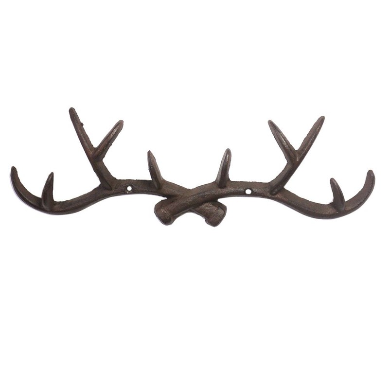KiaoTime l Vintage 14" Rustic Cast Iron Deer Antlers Wall