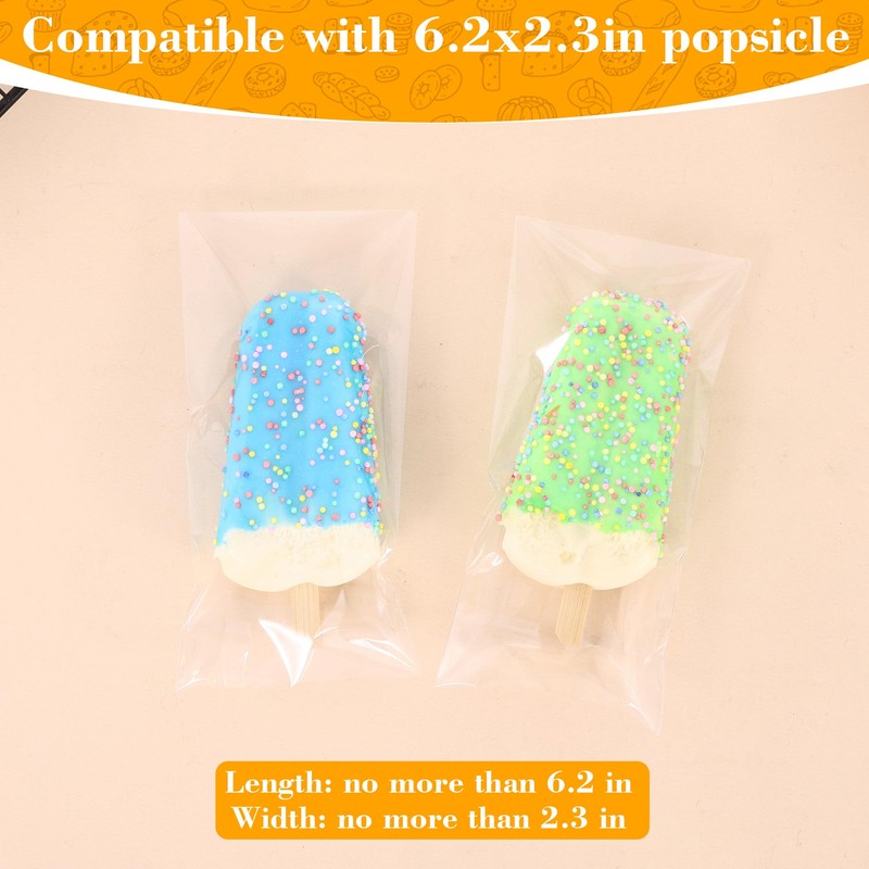 Miraclekoo 100 Pcs Popsicle Bags, Clear Self Sealing Cellophane bag