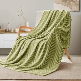 Whale Flotilla Flannel Fleece Throw Blanket for Couch, 130x150 CM, Soft Fluffy Velvet Sofa Blanket with Decorative Chevron Pattern for All Season, Warm and Lightweight, Olive Green