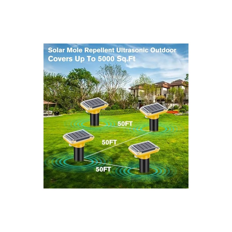 Ultrasonic Mole Repellent Outdoor, 6 Pack Gopher Repellent Solar-Powered for
