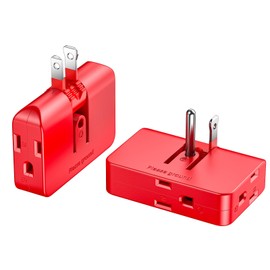 Red 3-Prong Outlet Splitter & Plug Extender - Converts 2 to 3 & 3 to 2 Prong, Multi-Plug Wall Adapter, Side Plugs for Wall Outlet, Rotating Outlet Adapter, 2 Pack