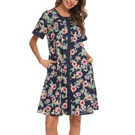 YOZLY House Dress for Women Short Sleeve House Coats Dusters Robe Moomoo nightgowns with Pockets, Sunflower, X-Large