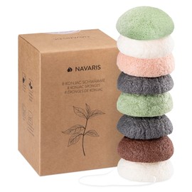 Navaris Konjac Sponges - Set of 3 - Facial & Body Konjac Sponge Puffs - Exfoliating & Cleansing Sponges for Bath & Shower - Green, Black, White