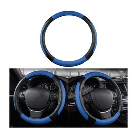 JNNJ Car Steering Wheel Cover, Microfibre Leather Steering Wheel Cover, Sport Non-Slip Universal Steering Wheel Cover, Steering Wheel Cover, Genuine Leather, Breathable, Anti Slip (Black + Blue)