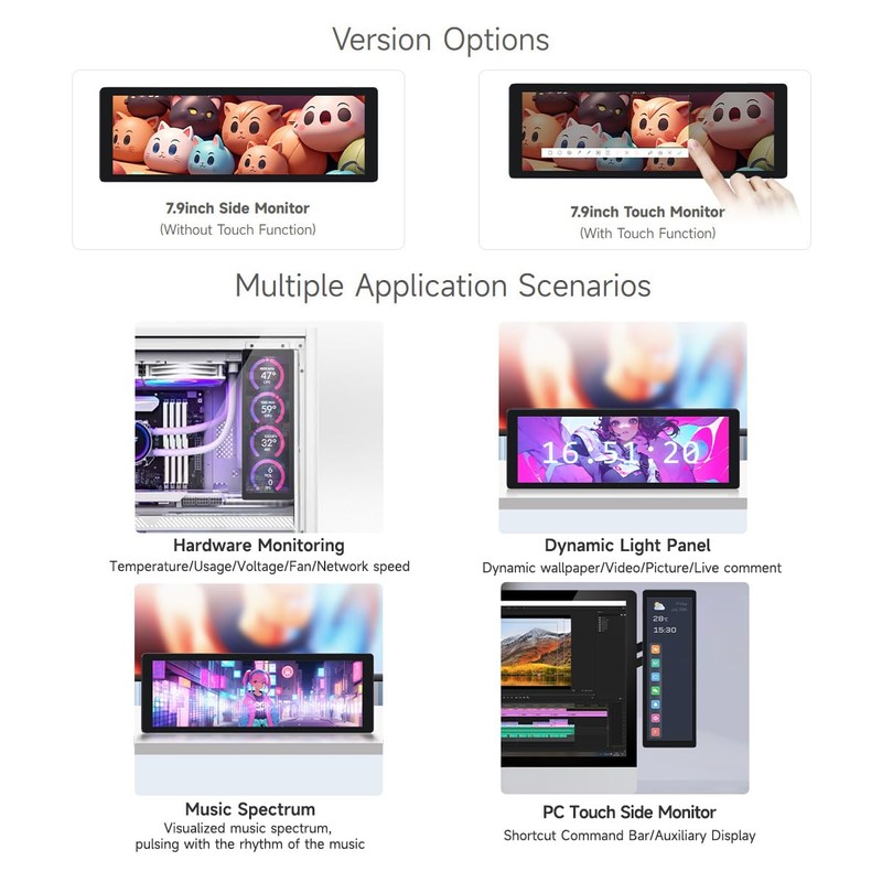 Waveshare 7.9 inch IPS Display, 400 x 1280, Toughened Glass
