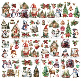 arricraft 12 Sheets Christmas Rub on Transfers for Crafts and Furniture, Santa Claus Penguin Elk Snowman Rub on Transfer Stickers PVC Rub on Decal for DIY Home Window Wood Decor, 14x14cm
