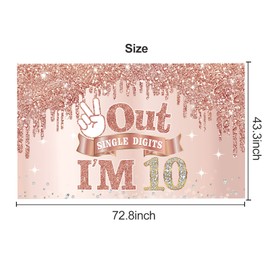 Decoración grande de cumpleaños de 10 años para niñas, decoración de fondo de oro rosa rosa para 10 cumpleaños, suministros de fiesta, fuera de un solo dígito con texto en inglés "I'm 10 Bday"