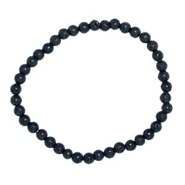 Taddart Minerals Natural Gemstone Lava Black Bracelet with 4mm Balls on Elastic Nylon Thread - Handmade, Rubber, Lava