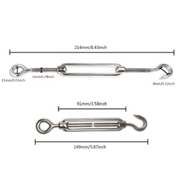 M6 Turnbuckle Tensioner (Hook and Eye) Wire Rope Tension, Stainless Steel 5PCS Adjustable Turnbuckles Tensioner Set Heavy Duty, 20PCS 1/8 M3 Wire Rope Clamp, 10PCS M3 Loop Thimble