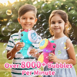 2PCS Bubble Machine Wand for Boys Girls Toddler Toys, Dinosaur Bubble Machine Maker Blower Toys with Light & Music, Toddler Outdoor Toys for 2 3 4 5 Year Old Boy Girl Birthday Gifts Bubble Solution