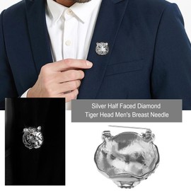 EMSea 1 x Rhinestone Tiger Head Brooch Pins Coat Badge Alloy Vintage for Men for Scarves Collar Accessories for Men 33 x 36 mm, Metal