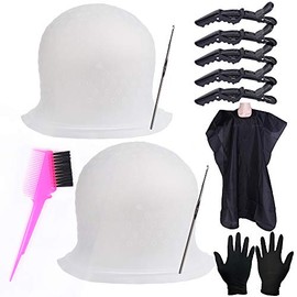 Juego de 2 gorras de silicona para cabello de color, reutilizables, profesionales, con ganchos y herramientas de teñido de peluquería para mujeres y h