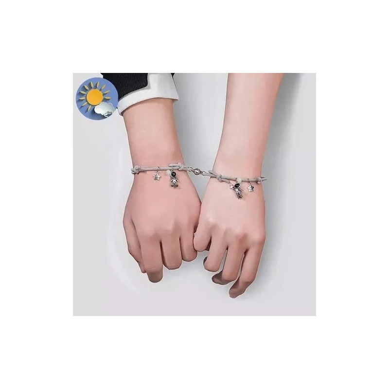 Pulsera Parejas Imán Astronauta Brilla Oscuridad Gris Ajustable AKELIN