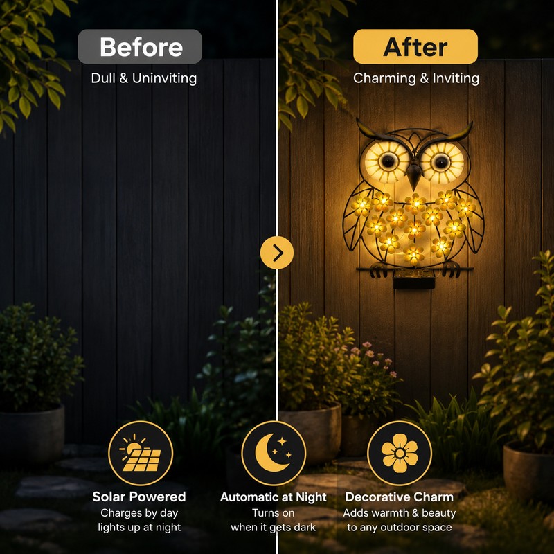Owl Solar Wall Light for Outdoor Decor – Metal LED