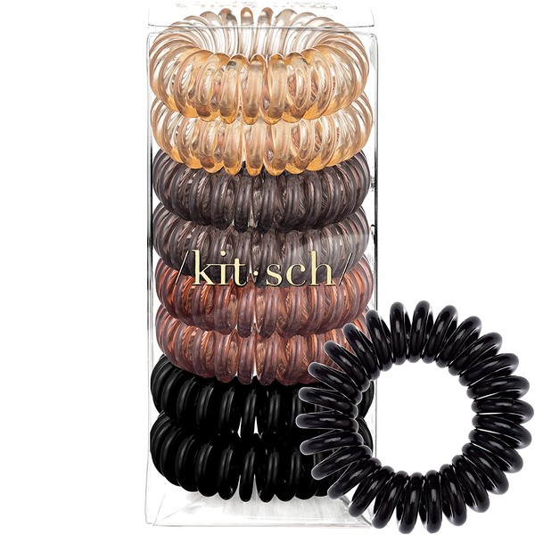 Kitsch Spiral Hair Ties, Coil Hair Ties, Phone Cord Hair Ties, Hair Coils - 8 Pcs, Brunette