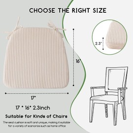 HIGOGOGO D-Shaped Cushions for Indoor Kitchen Chairs, 17 x 16 Inch Supportive Cushion with Ties, Removable Overstuffed Chair Cushion, Set of 1, Beige