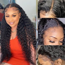 250% Density 13x6 HD Transparent Curly Lace Front Wig Human Hair Pre Plucked Glueless Kinky Curly Lace Front Wig Human Hair Wigs with Baby Hair Bleached Knotsigs For black Women(13x6 Lace Front Wig 26 Inch)