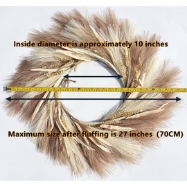 Pampas Grass Wreath, 27 inch Fall Wreath/Faux Pampas Wreath、Boho Wreath，Front Door Wreaths for All Seasons，for Farmhouse Decor, Boho Wall Decor