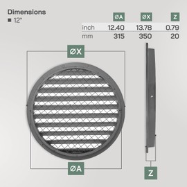 Vent Systems 12” Inch Aluminum Steel Soffit Vent Cover – Round Louvered Air Vent Grille with Built-in Mesh Screen and Flange – Heavy-Duty HVAC Register for Wall or Ceiling – Indoor and Outdoor Use