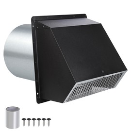 10" Hooded Wall Exhaust Vent Cover Outdoor Hooded Wall Vent with Screen and Damper,Outside Exhaust Dryer Vent Cover Exterior Wall Vent Cover for House Kitchen Range Hood Dryer,Black Hood Wall Vent Cap