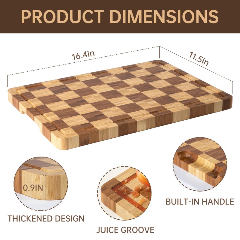 Bamboo Cutting Boards for Kitchen, End Grain Wood Cutting Board