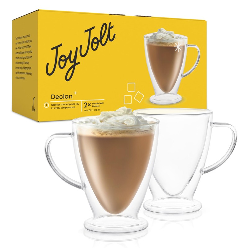 JoyJolt Declan Irish Double Wall Insulated Glass Coffee Cups (Set