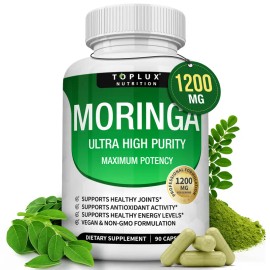 Moringa Capsules 1200mg – Pure Moringa Powder for Immune & Gut Health Support – 90 Capsules