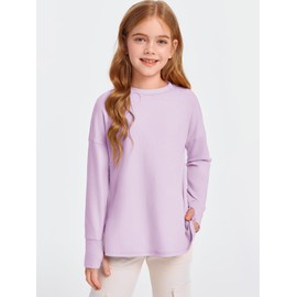 Haloumoning Girls Athletic Shirts Long Sleeve Active Quick Dry Tops Kids Gym Yoga Tees with Thumb Holes 5-14 Years, Purple, 13-14 Years