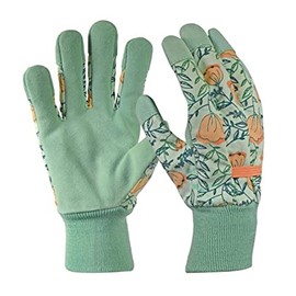 Digz Women's Leather Palm Garden Gloves with Knit Wrist, Coral Floral Pattern, Medium