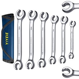 Juego de 6 llaves de tuerca acampanada YIYEIE, SAE 1/4" a 15/16", acero CR-V, juego de llaves para línea de combustible y freno con bolsa enrollable