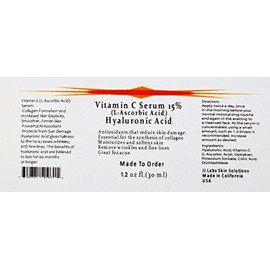 Suero para la piel de vitamina C al 15% (ácido L-ascórbico) con ácido hialurónico puro suero antienvejecimiento 1.2 oz