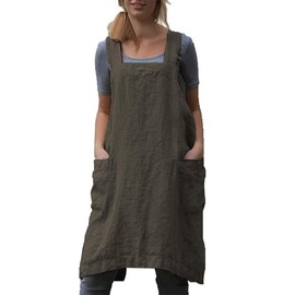 Schine Women's Cotton Cross Back Pinafore with Big Pockets Practical Aprons for Gardening Works,Cooking,Coffee House,Painting