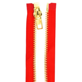 Mandala Crafts 14 Inch Metal Heavy Duty Zippers - #10 Red Tape Gold Metal Separating Zippers for Sewing Jacket Coat Upholstery