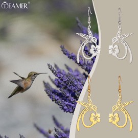 TEAMER Cute Hummingbird Flower Dainty Bird Flower Earrings Stainless Steel Hollow Animal Jewelry for Women, Stainless Steel, No Gemstone