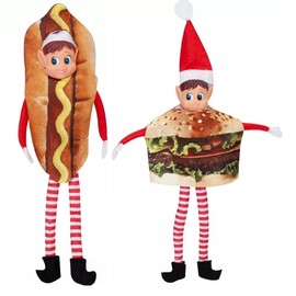 Naughty Christmas Elf Costumes - Hotdog & Hamburger Outfits - Clothes for Cheeky Badly Behaved Elves Festive Figures Oufit - Pack of 2