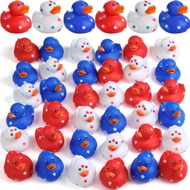 Jerify 24 Pcs 2 Inch Patriotic Rubber Ducks Independence Day Rubber Ducks for Ducking Float Star Ducky Small Red White and Blue Items Cruise Ship Bath Shower Summer Beach Pool