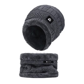 Bluelander Gorros para Invierno con Bufanda Hombre y Mujer, Conjunto de Bufanda con Gorro, Forro de Lana, A Prueba de Viento, Invierno (MX/US, Alfa, Talla única, Gris - 1 Pieza)
