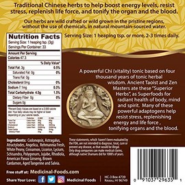 Medicinal Foods Chi Tonic for Energy and Vitality, Pure Chinese Herbs, No Fillers, Mix in Smoothies and Tea, Pre-Workout Superfoods Powder, Vegan, All Natural, Non-GMO, Sugar Free, Gluten Free