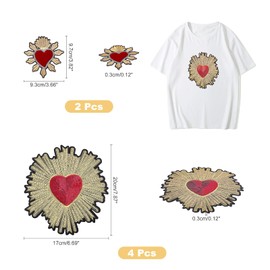 INFUNLY 6pcs Embroidery Applique Heart Patches Large Heart Flowers Sequin Patches Sew on Gold Sequin Fabric Patches Applique Badges for Jeans Jacket Women's Clothing Bag Caps