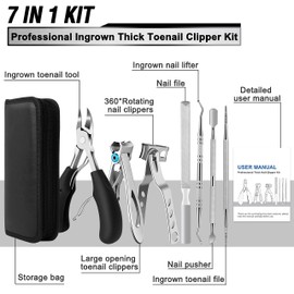 Toenail Clippers Set with Large Clippers for Thick Nails, 7 Piece Dental Tools Kit