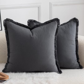 Mandioo Set of 2 Neutral Cotton Fringe Cushion Covers 60x60 cm 24x24 inch Decorative Boho Farmhouse Throw Pillowcase Cozy Tassels for Couch Sofa Bedroom Living Room Home Decor Gray